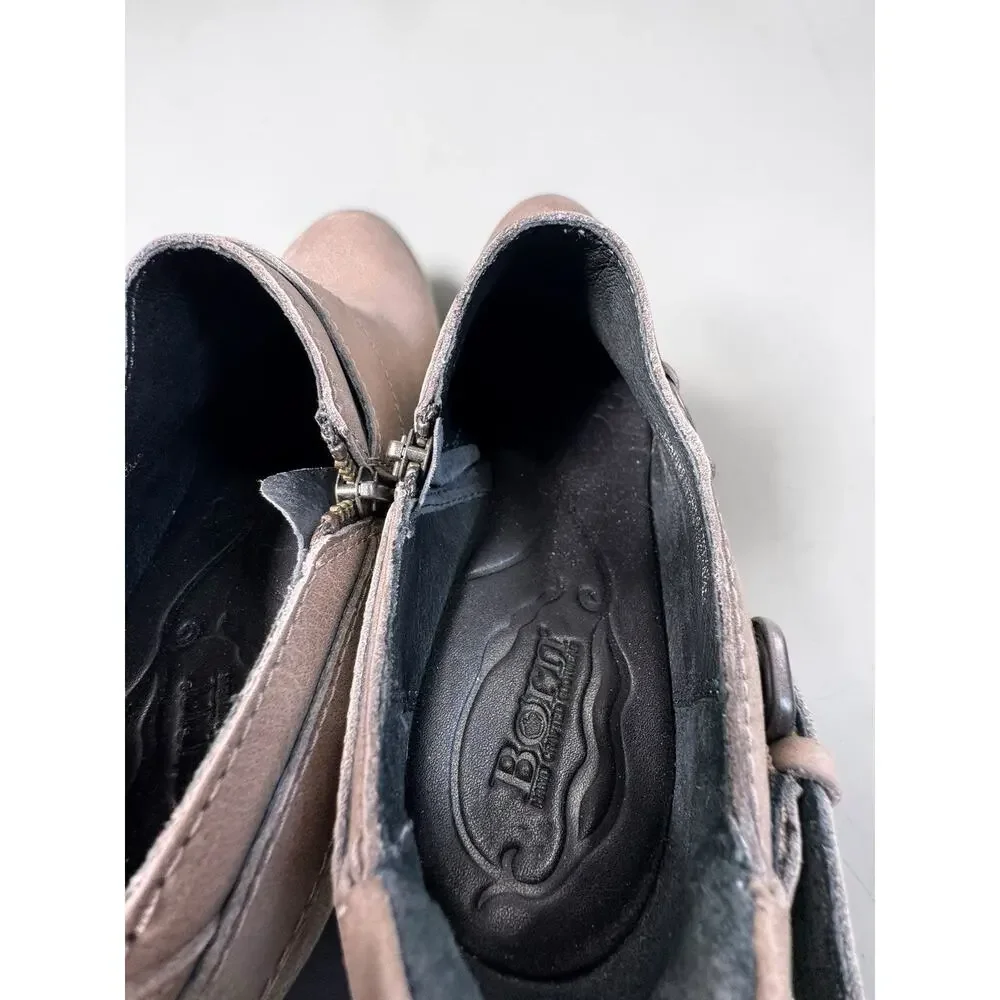 Born Zowy Women’s 8.5W Gray Leather Ankle Booties Side Zip Comfort Wide EU 40